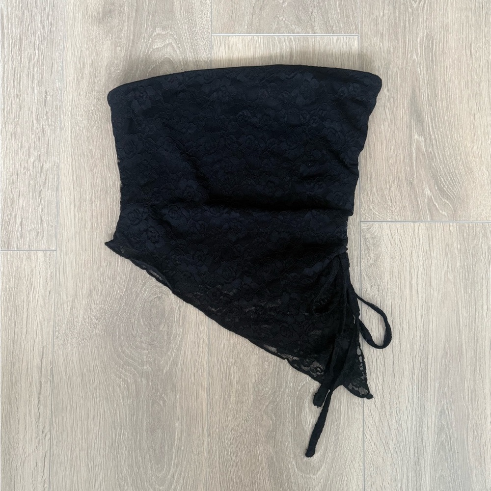 PacSun Black Lace Asymmetrical Tube Top with Side Tie